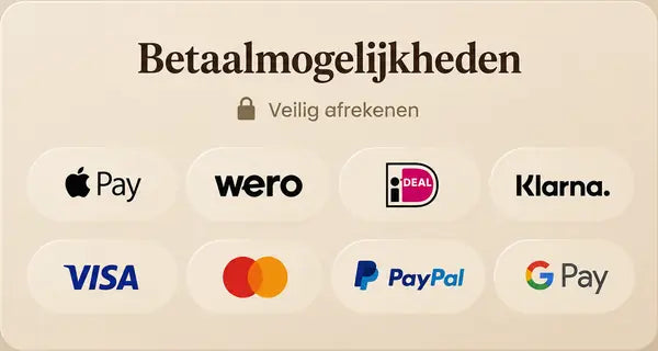 Betaalmogelijkheden: Apple Pay, Wero, iDEAL, Klarna, Visa, Mastercard, PayPal, Google Pay - veilig afrekenen